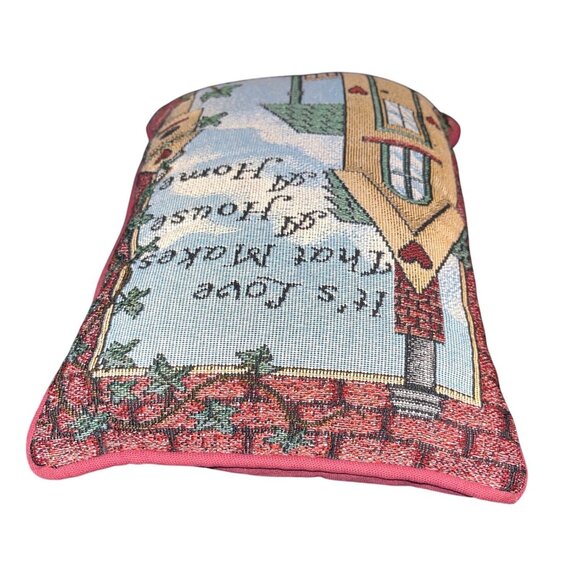 Vtg Tapestry Throw Pillow Birdhouse Hearts Cottagecore 11" x 8" - Picture 6 of 6